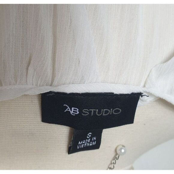 AB Studio Womens Peasant Blouse S White Sheer Lace Trim Layered Fairy Cottage - Picture 5 of 6